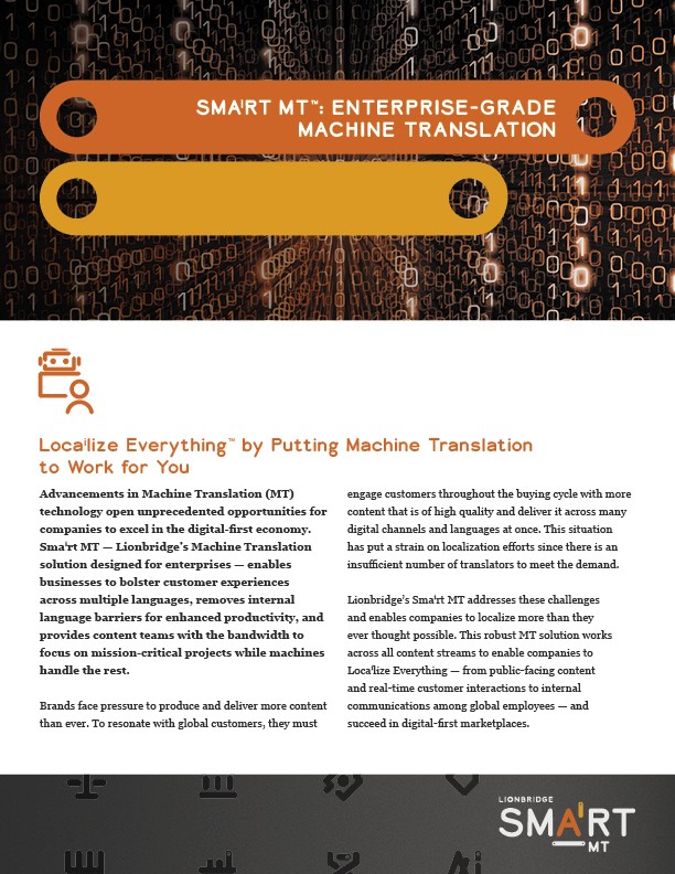Cover of solution brief Smart MT™: Enterprise-grade Machine Translation