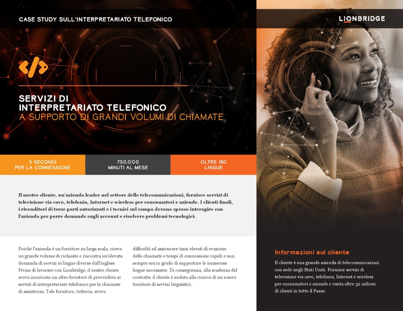 Copertina del case study sull'interpretariato telefonico per un'azienda di telecomunicazioni